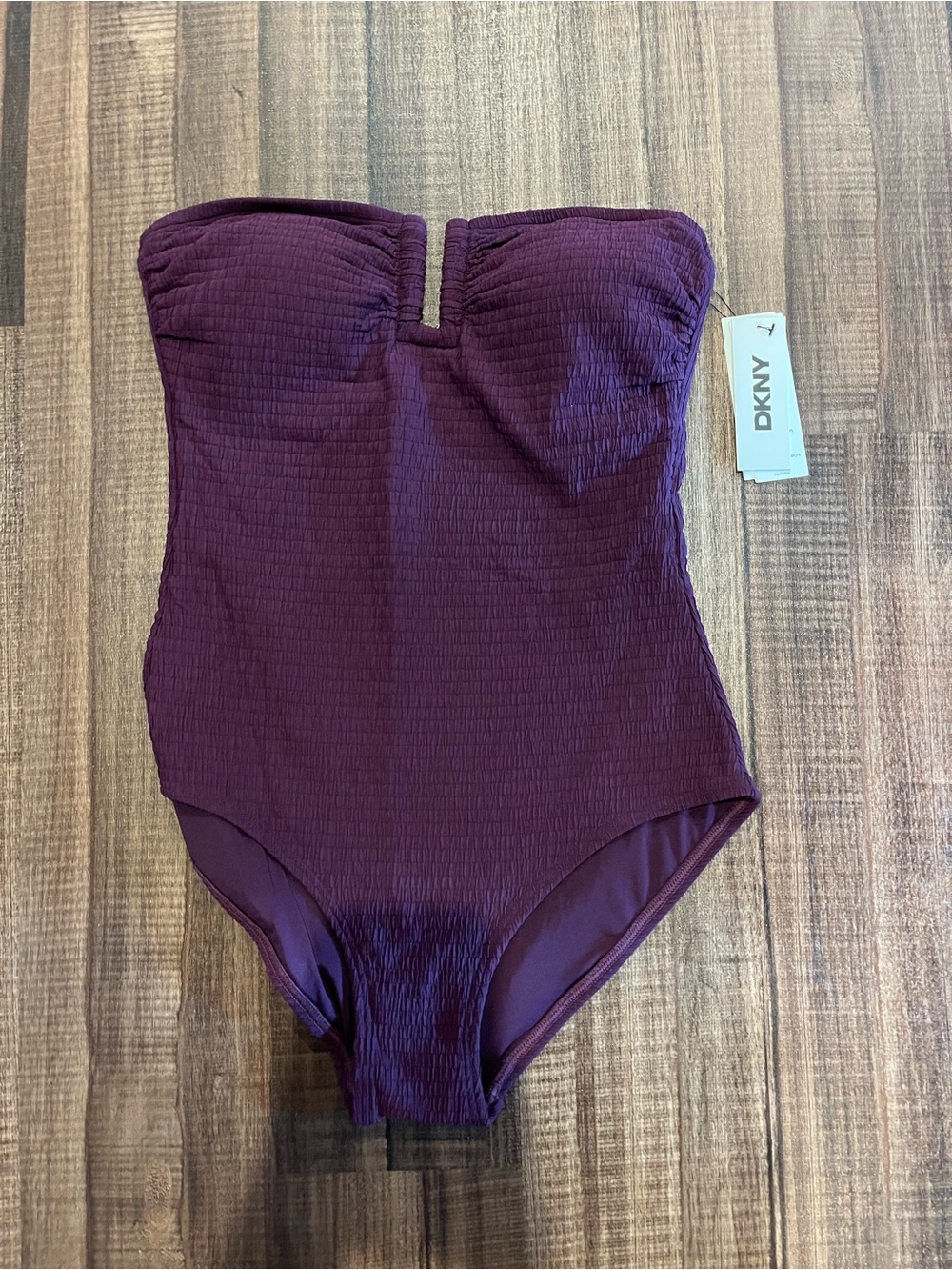 DKNY Strapless One-Piece Swimsuit in Plum